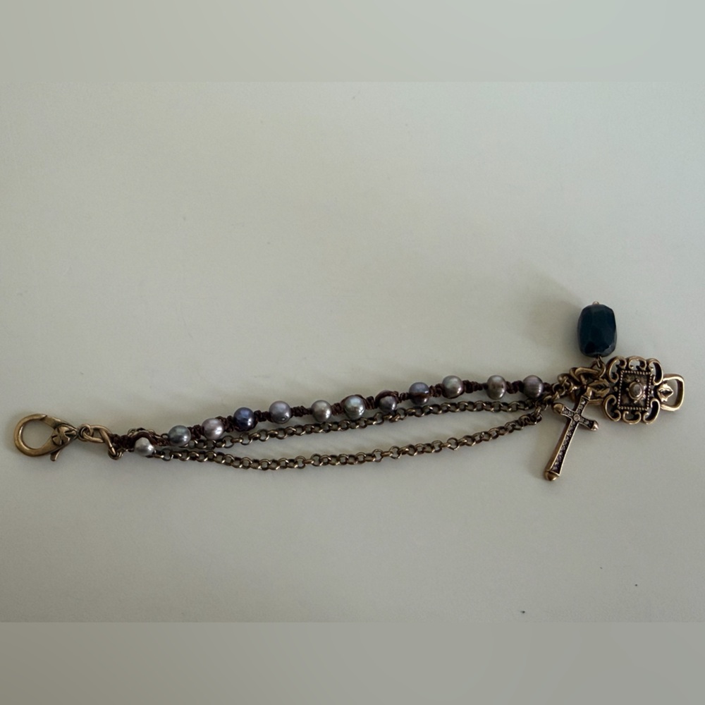 Lucky Brand Bronze and Pearl with Cross Charm Bracelet - Picture 4 of 7